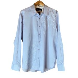Cultura blue and white pinstripe long sleeve shirt with white embroidery XL